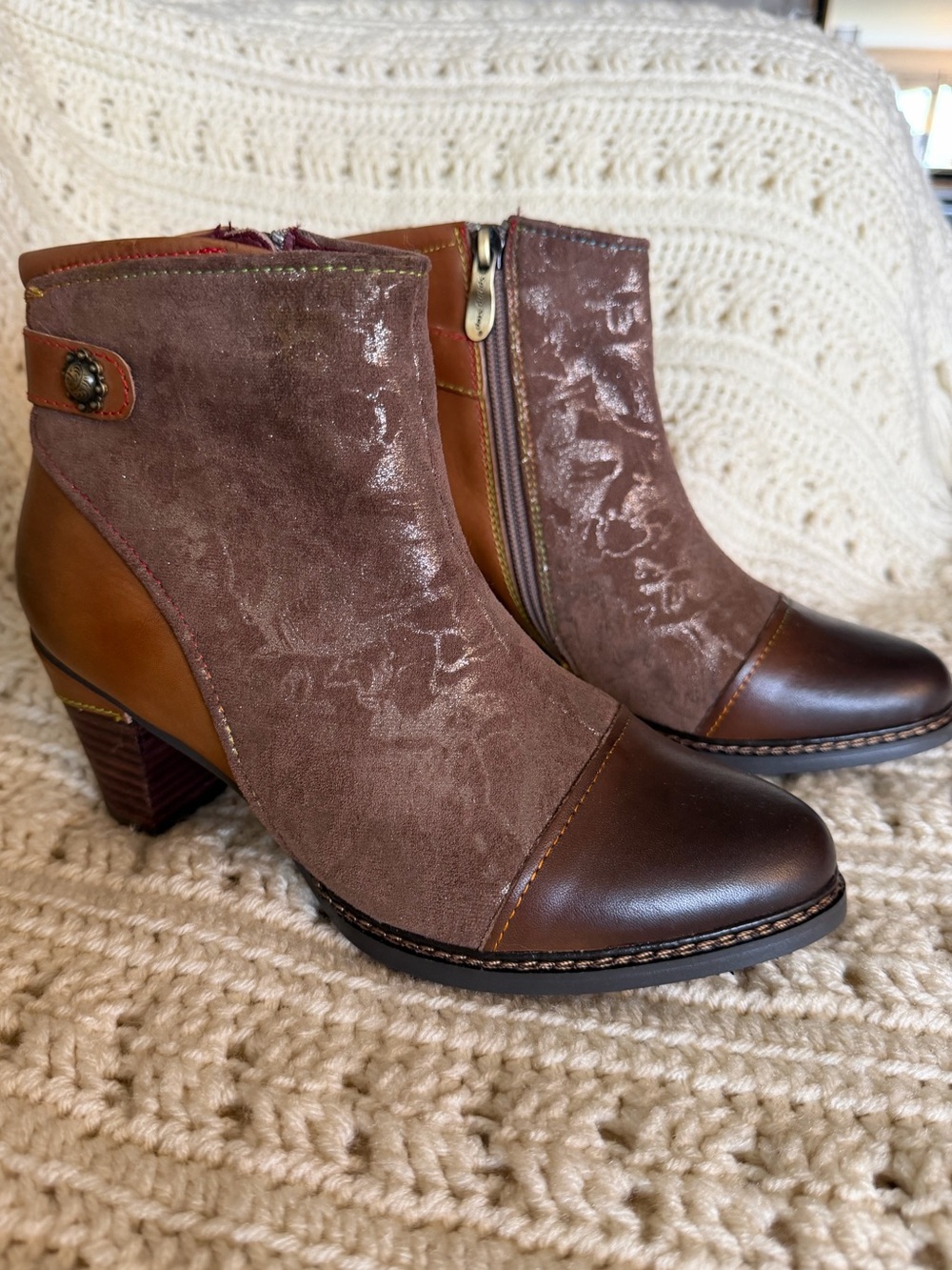 Womens L'Artiste By Spring Step Socute Ankle Boots Leather/Suede Paisley SZ 38/8